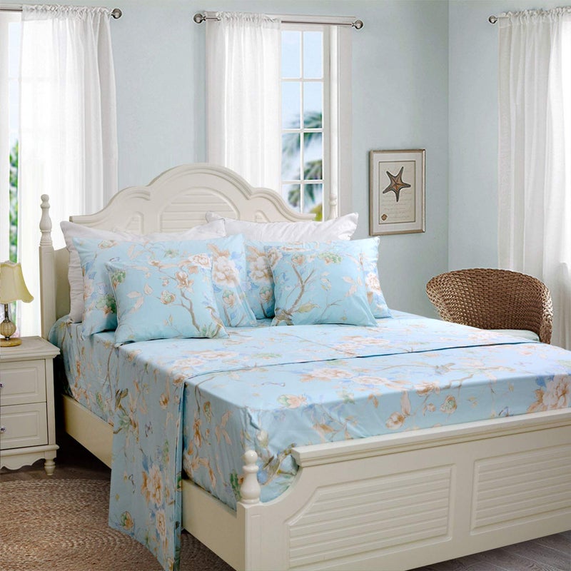 FADFAY Floral Bedding Shabby Blue Bird Print Bed Sheet Set Luxury Bedding Collections 800 Thread Count 100% Egyptian Cotton Deep Pocket, 4 Piece-Full Size - Image 2